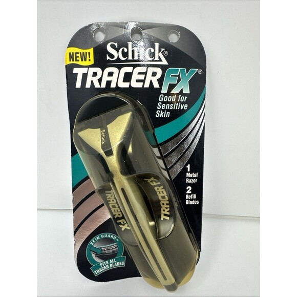 Vintage 1995 SCHICK TRACER FX, One Metal Razor Handle Two Refill Blades NEW NOS - Picture 1 of 4